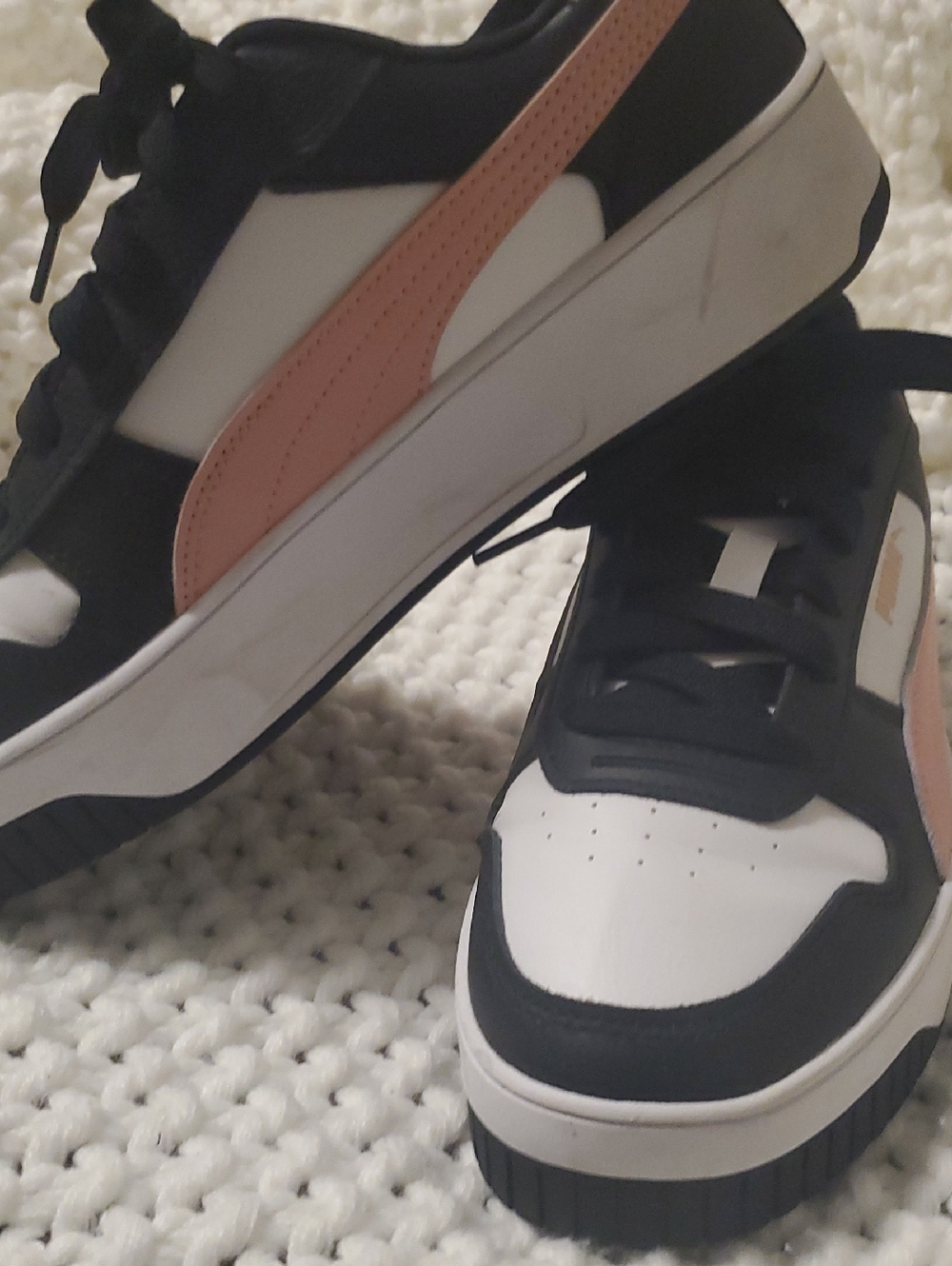 Puma Black, White & Peach Low-Top Platform Sneakers